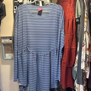 Blue White Striped Shirt Dress No Size